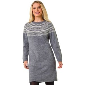 Roman Women's Petite Fairisle Knit Jumper Dress in Grey Size: 14 Grey 14 Roman Women's Petite Fairisle Knit Jumper Dress in Grey Size: 14 Grey 14