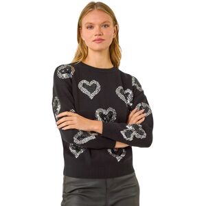Roman Women's Heart Sequin Detail Knit Jumper in Black Size: 20 Black 20 Roman Women's Heart Sequin Detail Knit Jumper in Black Size: 20 Black 20
