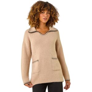 Roman Women's Blanket Stitch Collared Jumper in Beige Size: 12 Beige 12 Roman Women's Blanket Stitch Collared Jumper in Beige Size: 12 Beige 12