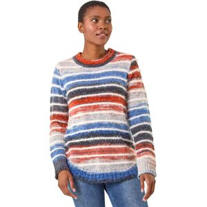 Roman Women's Fluffy Striped Curve Hem Jumper in Mid Blue Size: 18 Mid Blue 18 Roman Women's Fluffy Striped Curve Hem Jumper in Mid Blue Size: 18 Mid Blue 18