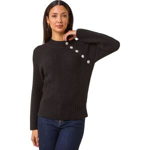 Roman Women's Textured Buttoned Neck Knit Jumper in Black Size: 12 Black 12 Roman Women's Textured Buttoned Neck Knit Jumper in Black Size: 12 Black 12