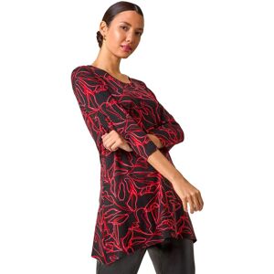Roman Women's Leaf Print Stretch Tunic Top in Red Size: 12 Red 12 Roman Women's Leaf Print Stretch Tunic Top in Red Size: 12 Red 12