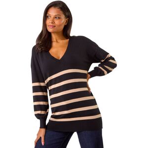 Roman UK Stripe V-Neck Boyfriend Jumper - Knit - Black - Women Roman UK Stripe V-Neck Boyfriend Jumper - Knit - Black - Women