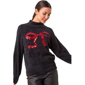Roman Women's Festive Sequin Bow Knit Jumper in Black Size: 14 Black 14 Roman Women's Festive Sequin Bow Knit Jumper in Black Size: 14 Black 14