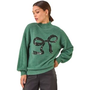 Roman Women's Festive Sequin Bow Knit Jumper in Green Size: 18 Green 18 Roman Women's Festive Sequin Bow Knit Jumper in Green Size: 18 Green 18