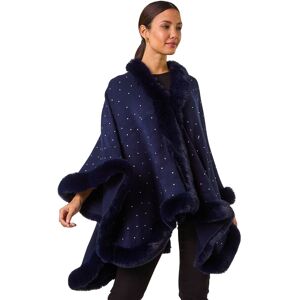 Roman Women's Hotfix Faux Fur Trim Cape in Mid Blue Mid Blue One Size Roman Women's Hotfix Faux Fur Trim Cape in Mid Blue Mid Blue One Size