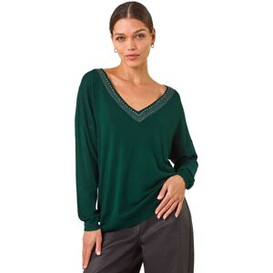 Roman Women's Sparkly Trim V-Neck Knit Jumper in Dark Green Size: 10 Dark Green 10 Roman Women's Sparkly Trim V-Neck Knit Jumper in Dark Green Size: 10 Dark Green 10