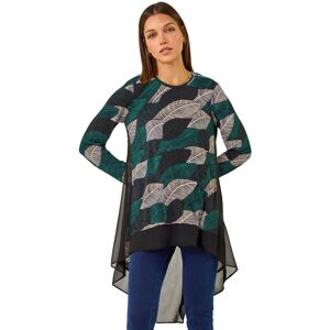 Roman Women's Leaf Print Chiffon Dipped Hem Top in Teal Size: 20 Teal 20 Roman Women's Leaf Print Chiffon Dipped Hem Top in Teal Size: 20 Teal 20