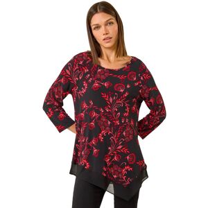 Roman Women's Floral Print Chiffon Hem Stretch Top in Red Size: 12 Red 12 Roman Women's Floral Print Chiffon Hem Stretch Top in Red Size: 12 Red 12