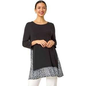 Roman Women's Animal Print Contrast Mesh Hem Stretch Top in Black Size: 10 Black 10 Roman Women's Animal Print Contrast Mesh Hem Stretch Top in Black Size: 10 Black 10