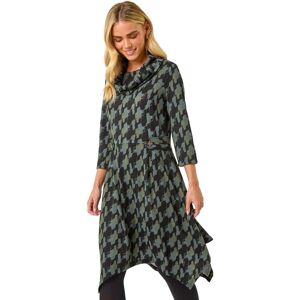 Roman Women's Petite Abstract Print Hanky Hem Stretch Dress in Khaki Size: 14 Khaki 14 Roman Women's Petite Abstract Print Hanky Hem Stretch Dress in Khaki Size: 14 Khaki 14