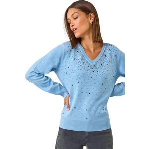 Roman Women's V-Neck Sparkle Hotfix Knit Jumper in Blue Size: 14 Blue 14 Roman Women's V-Neck Sparkle Hotfix Knit Jumper in Blue Size: 14 Blue 14