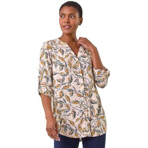 Roman Women's Button Detail Leaf Print Blouse in Beige Size: 10 Beige 10 Roman Women's Button Detail Leaf Print Blouse in Beige Size: 10 Beige 10