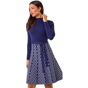 Roman Women's Contrast Skirt Knit Jacquard Dress in Navy Size: 16 Navy 16 Roman Women's Contrast Skirt Knit Jacquard Dress in Navy Size: 16 Navy 16