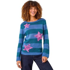 Roman Women's Star Stripe Crew Neck Knit Jumper in Blue Size: 20 Blue 20 Roman Women's Star Stripe Crew Neck Knit Jumper in Blue Size: 20 Blue 20