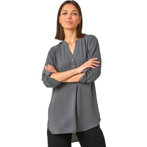 Roman Women's Longline Bow Button Woven Top in Grey Size: 10 Grey 10 Roman Women's Longline Bow Button Woven Top in Grey Size: 10 Grey 10
