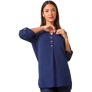 Roman Women's Longline Bow Button Woven Top in Navy Size: 10 Navy 10 Roman Women's Longline Bow Button Woven Top in Navy Size: 10 Navy 10