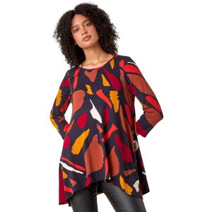 Roman Women's Abstract Print Hanky Hem Stretch Top in Red Size: 12 Red 12 Roman Women's Abstract Print Hanky Hem Stretch Top in Red Size: 12 Red 12