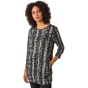 Roman Women's Abstract Print Tunic Pocket Stretch Top in Charcoal Size: 12 Charcoal 12 Roman Women's Abstract Print Tunic Pocket Stretch Top in Charcoal Size: 12 Charcoal 12