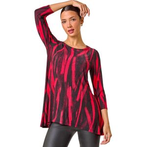 Roman Women's Brush Print Hanky Hem Stretch Tunic Top in Red Size: 14 Red 14 Roman Women's Brush Print Hanky Hem Stretch Tunic Top in Red Size: 14 Red 14