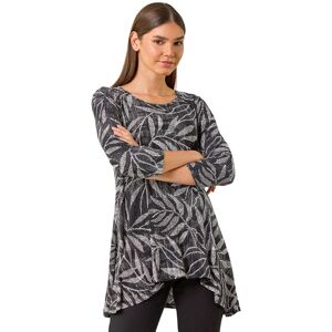 Roman Women's Leaf Print Asymmetric Tunic Stretch Top in Black Size: 12 Black 12 Roman Women's Leaf Print Asymmetric Tunic Stretch Top in Black Size: 12 Black 12