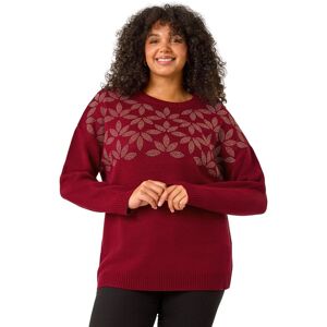 Roman Women's Curve Leaf Print Sparkly Knit Jumper in Red Size: 20 Red 20 Roman Women's Curve Leaf Print Sparkly Knit Jumper in Red Size: 20 Red 20