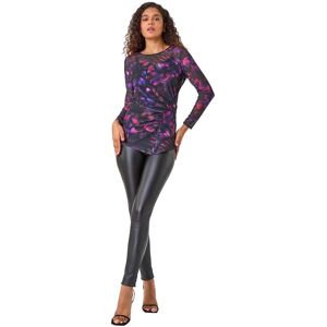 Roman Women's Blurred Print Ruched Stretch Mesh Top in Pink Size: 16 Pink 16 Roman Women's Blurred Print Ruched Stretch Mesh Top in Pink Size: 16 Pink 16