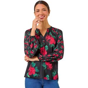 Roman Women's Floral Print Notch Neck Top in Red Size: 12 Red 12 Roman Women's Floral Print Notch Neck Top in Red Size: 12 Red 12