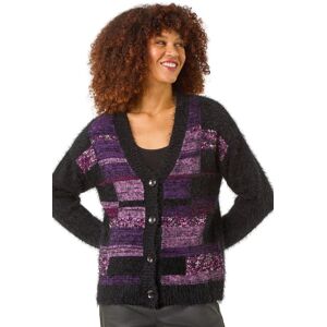 Roman Women's Colour Block Fluffy Knit Cardigan in Purple Size: 14 Purple 14 Roman Women's Colour Block Fluffy Knit Cardigan in Purple Size: 14 Purple 14