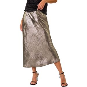 Roman Women's Metallic Bias Cut Midi Skirt in Silver Size: 12 Silver 12 Roman Women's Metallic Bias Cut Midi Skirt in Silver Size: 12 Silver 12