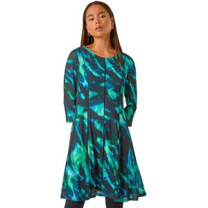 Roman Women's Petite Abstract Print Seam Detail Dress in Turquoise Size: 14 Turquoise 14 Roman Women's Petite Abstract Print Seam Detail Dress in Turquoise Size: 14 Turquoise 14