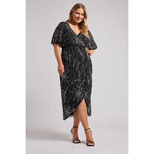 Yours Women's Embellished Wrap Midi Dress in Black Size: 26-28 Black 26-28 Yours Women's Embellished Wrap Midi Dress in Black Size: 26-28 Black 26-28