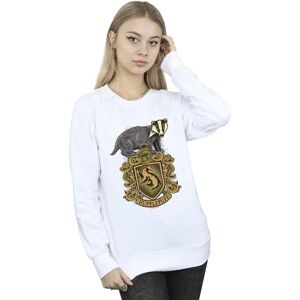 Harry Potter Women's Hufflepuff Sketch Crest Sweatshirt in White Size: Medium White M Harry Potter Women's Hufflepuff Sketch Crest Sweatshirt in White Size: Medium White M