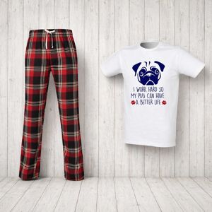 60 SECOND MAKEOVER Women's I Work Hard So My Pug Can Have A Better Life Tartan Pyjama Set in Red Size: Medium Red M 60 SECOND MAKEOVER Women's I Work Hard So My Pug Can Have A Better Life Tartan Pyjama Set in Red Size: Medium Red M