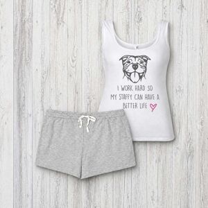 60 SECOND MAKEOVER Women's Staffy I Work Hard So My Staffy Can Have A Better Life Pyjama Set PJ's in Grey Size: Medium Grey M 60 SECOND MAKEOVER Women's Staffy I Work Hard So My Staffy Can Have A Better Life Pyjama Set PJ's in Grey Size: Medium Grey M