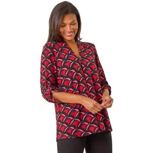 Roman Women's Abstract V-Neck Pleat Front Stretch Top in Red Size: 12 Red 12 Roman Women's Abstract V-Neck Pleat Front Stretch Top in Red Size: 12 Red 12