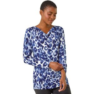 Roman Women's Animal Print Cowl Neck Tunic Top in Navy Size: 18 Navy 18 Roman Women's Animal Print Cowl Neck Tunic Top in Navy Size: 18 Navy 18