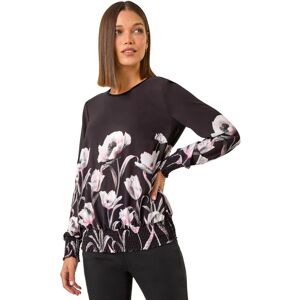 Roman Women's Floral Print Shirred Hem Top in Black Size: 12 Black 12 Roman Women's Floral Print Shirred Hem Top in Black Size: 12 Black 12