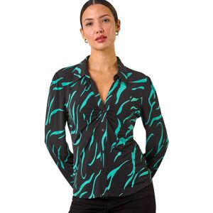 Roman Women's Abstract Linear Print Stretch Blouse in Teal Size: 14 Teal 14 Roman Women's Abstract Linear Print Stretch Blouse in Teal Size: 14 Teal 14