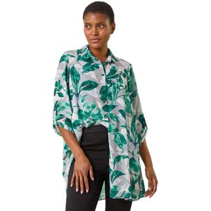 Roman Women's Leaf Print Button Detail Sleeve Shirt in Green Size: 12 Green 12 Roman Women's Leaf Print Button Detail Sleeve Shirt in Green Size: 12 Green 12