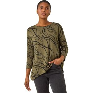 Roman Women's Abstract Line Print Stretch Jersey Top in Khaki Size: 10 Khaki 10 Roman Women's Abstract Line Print Stretch Jersey Top in Khaki Size: 10 Khaki 10