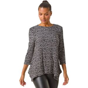 Roman Women's Printed Plisse Hanky Hem Tunic Stretch Top in Black Size: 10 Black 10 Roman Women's Printed Plisse Hanky Hem Tunic Stretch Top in Black Size: 10 Black 10