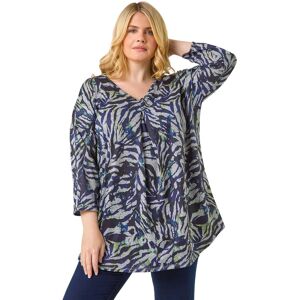 Roman Women's Curve Animal Print Pleat Front Top in Navy Size: 20 Navy 20 Roman Women's Curve Animal Print Pleat Front Top in Navy Size: 20 Navy 20