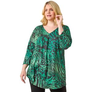 Roman Women's Curve Animal Print Pleat Front Top in Green Size: 18 Green 18 Roman Women's Curve Animal Print Pleat Front Top in Green Size: 18 Green 18