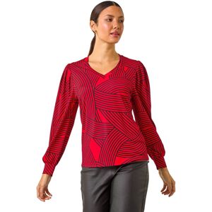 Roman Women's Geometric Print V-Neck Stretch Top in Red Size: 12 Red 12 Roman Women's Geometric Print V-Neck Stretch Top in Red Size: 12 Red 12
