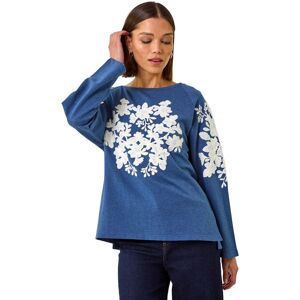 Roman Women's Floral Applique Detail Stretch Top in Navy Size: 12 Navy 12 Roman Women's Floral Applique Detail Stretch Top in Navy Size: 12 Navy 12
