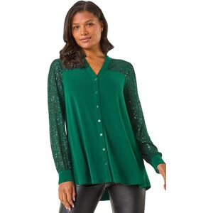 Roman Women's Sequin Embellished Detail Blouse in Bright Green Size: 14 Bright Green 14 Roman Women's Sequin Embellished Detail Blouse in Bright Green Size: 14 Bright Green 14