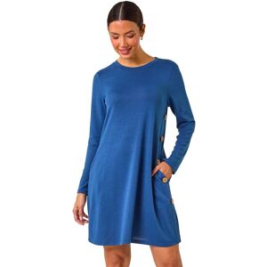 Roman Women's Side Button Detail Stretch Swing Dress in Blue Size: 12 Blue 12 Roman Women's Side Button Detail Stretch Swing Dress in Blue Size: 12 Blue 12