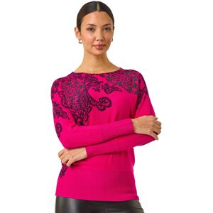 Roman Women's Henna Print Sparkly Detail Knit Jumper in Magenta Size: 12 Magenta 12 Roman Women's Henna Print Sparkly Detail Knit Jumper in Magenta Size: 12 Magenta 12
