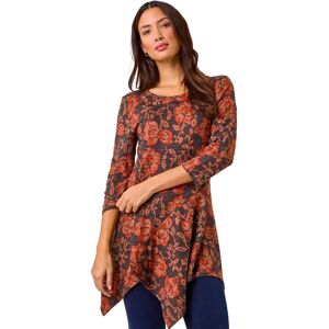 Roman Women's Floral Print Hanky Hem Tunic Top in Orange Size: 14 Orange 14 Roman Women's Floral Print Hanky Hem Tunic Top in Orange Size: 14 Orange 14